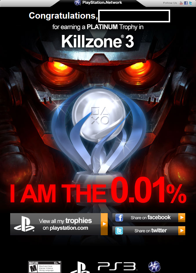 KZ3 Platin Sony Sony dankt mit einer Grafik via E Mail für erspielte Platin Trophäen 